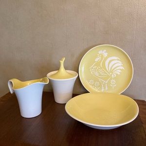 COPY - Vintage C O’Morn’ Rooster Harker ware stoneware plate, bowl, creamer, su…